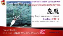 Origin of Chinese Characters - 2617 庞龐 huge, enormous, colossal - Learn Chinese with Flash Cards