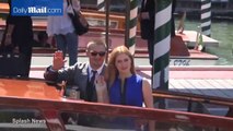 Amy Adams and co-star Jeremy Renner take a boat ride in Venice