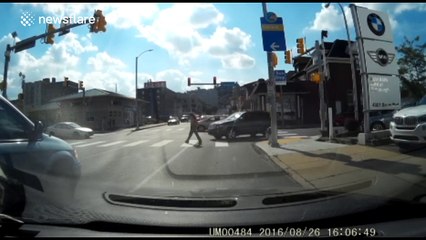 SUV hits pedestrian at intersection