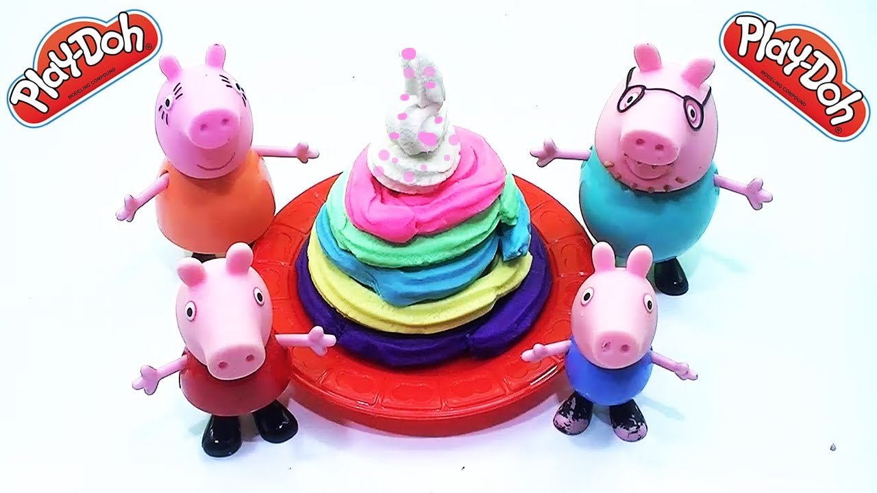 Play Doh Frozen - Set peppa pig family eat Play Doh cake - Creative video for kids