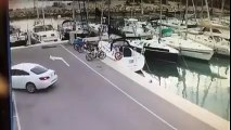Un pêcheur oublie de mettre le frein à main de sa voiture sur le quai d'un port !