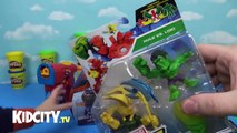 Spiderman vs Hulk Superhero Battle Spiderman Play-doh Surprise Egg with Marvel Toys by KidCity