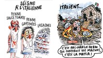 Charlie Hebdo latest issue depicts victims of Italy earthquake as pasta dishes