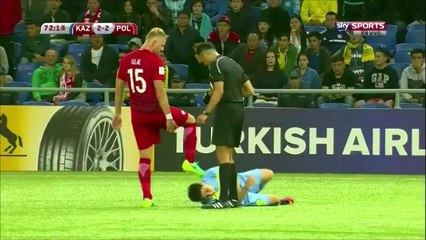 Kazakhstan Player Comically Fakes An Injury vs Poland!