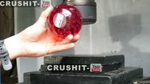 EPIC EXPLODING Red Glass Ball with Hydraulic Press!