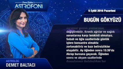5 Eylül 2016 Pazartesi Bugün Gökyüzü