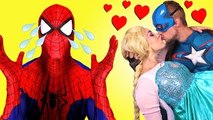 Is Frozen Elsa Kissing Captain America? w/ Spiderman Pink Spidergirl Disney Princess Rapun