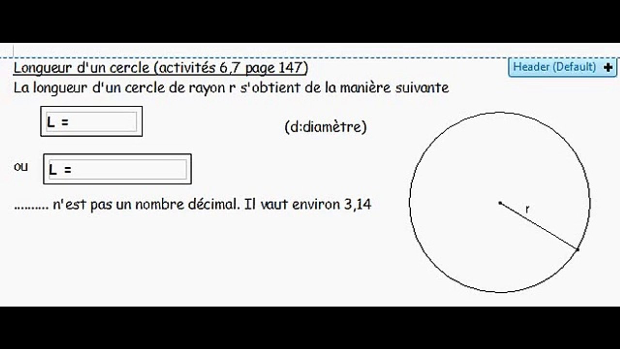 6ème Périmètres et aires Longueur d'un cercle bis