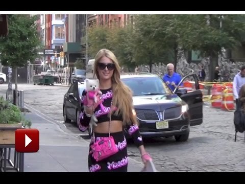 Paris Hilton Caught Candid Out Shopping With Her Dog