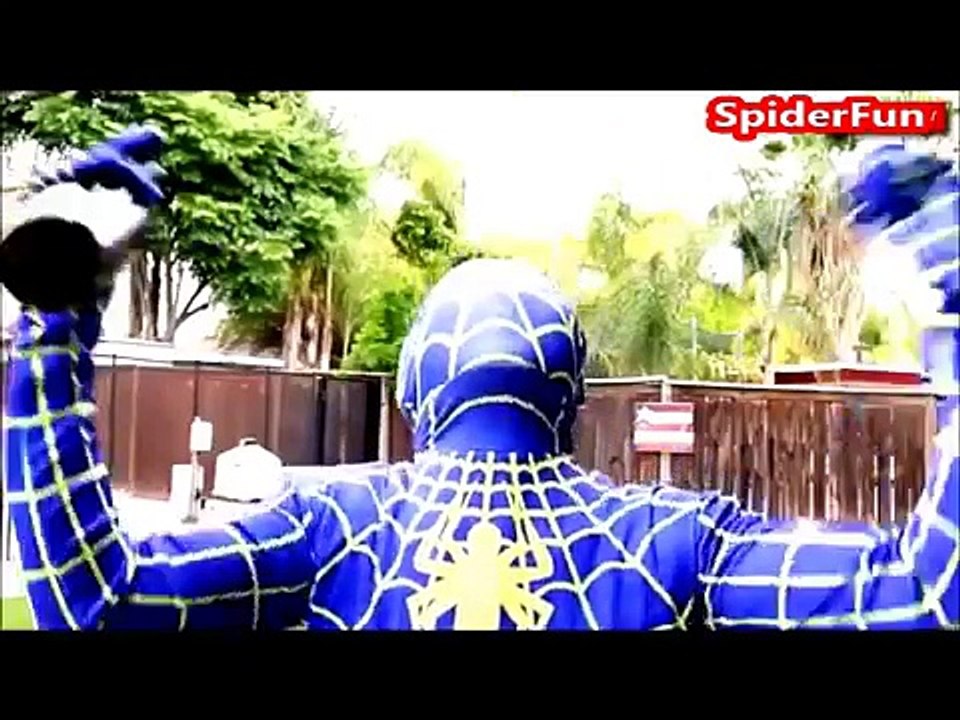 Joker turned Blue Spiderman using Giant Bubble Gum spiderman flying Superhero in Real life