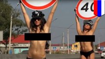 Topless women remind Russian drivers to slow down in road safety campaign - TomoNews
