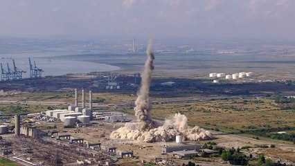 Giant power station chimney blown up in Kent