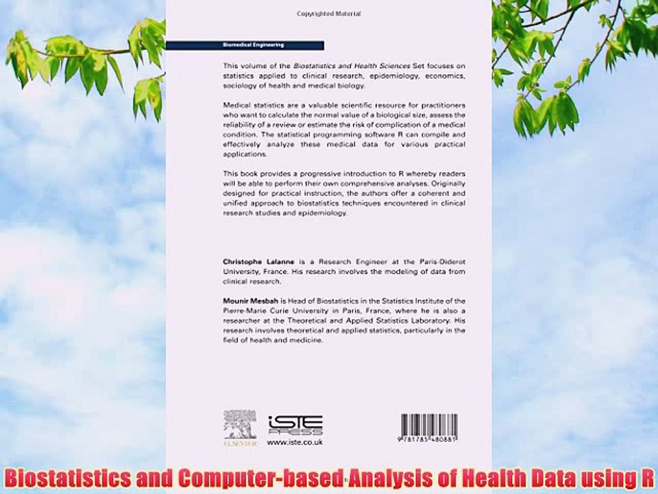 [PDF] Biostatistics and Computer-based Analysis of Health Data using R Popular Online