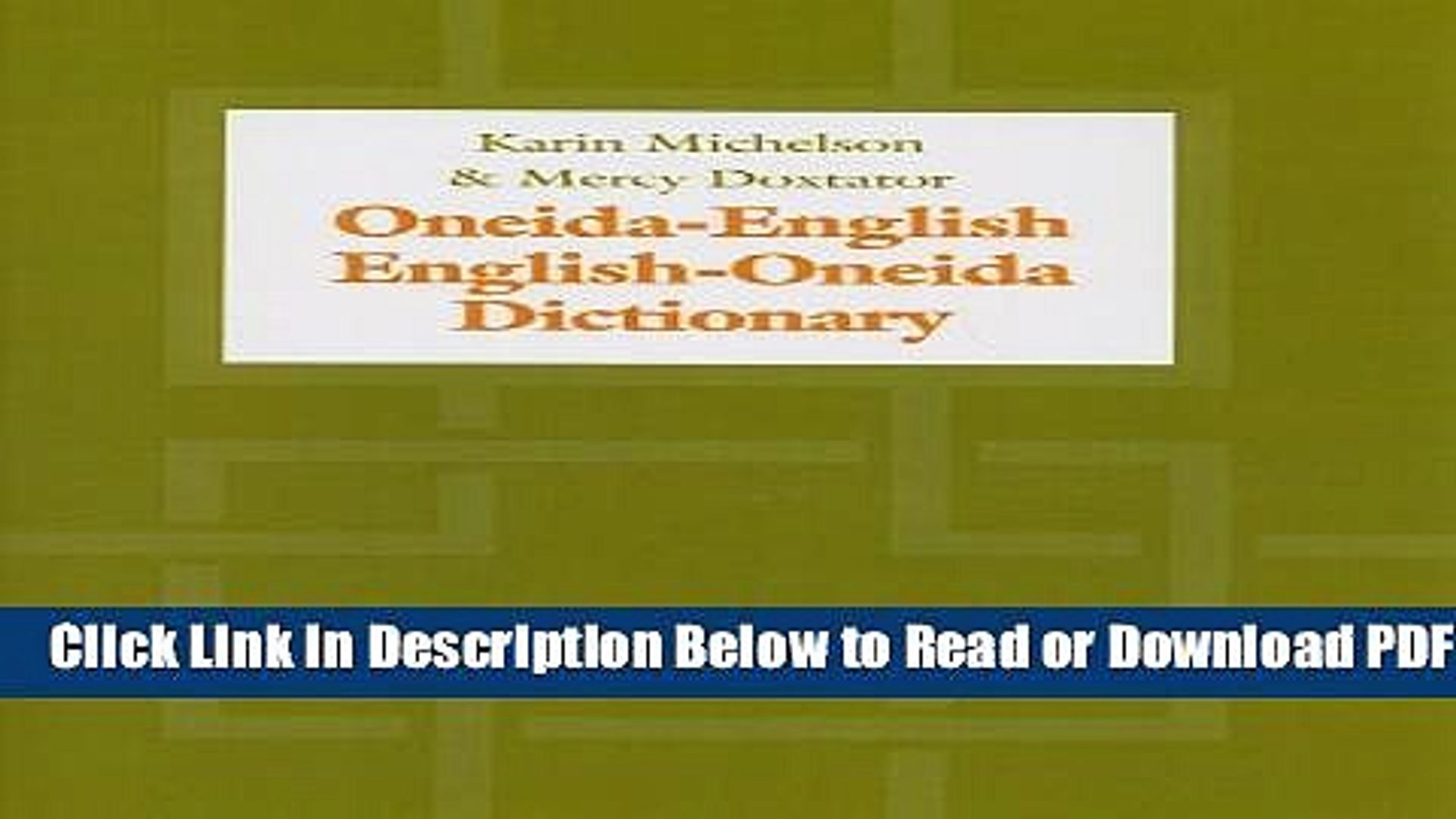 [Get] Oneida-English/English-Oneida Dictionary Free New