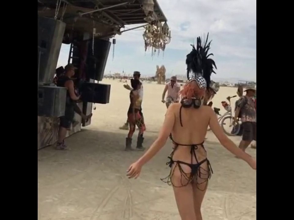 Imogen Anthony dances Alanis Morissette song T-shirt underwear going topless Burning Man festival