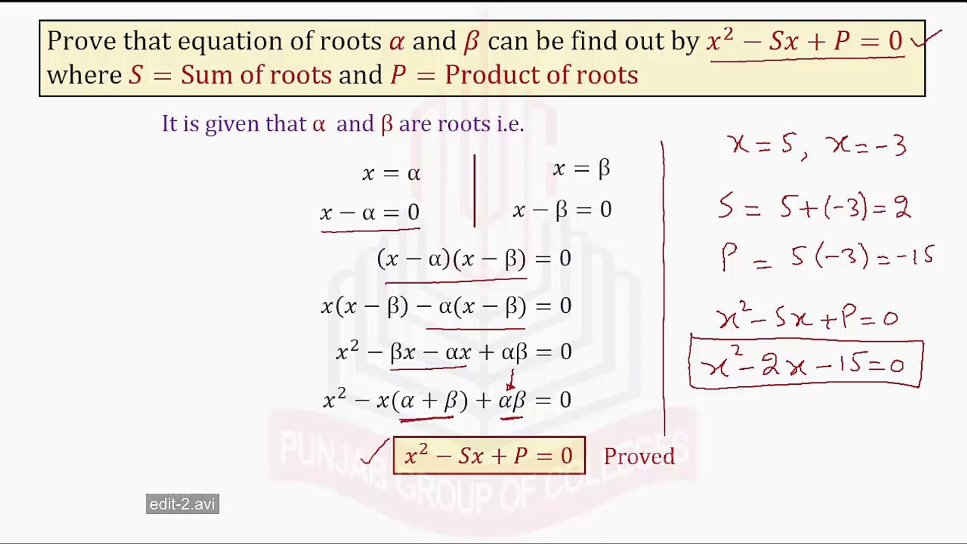 Relation Between Roots And Coefficient Of A Quadratic Equation Video Dailymotion