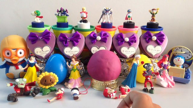 PLAY DOH SURPRISE EGGS with Surprise Toys,Disney Princess, Snow White,Plants VS Zombies,Hello Kitty