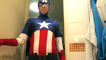 Spiderman vs Captain America - Bath Time   in REAL LIFE