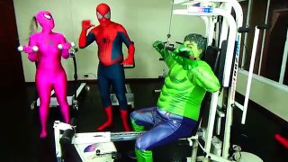 Spiderman vs Pink Spidergirl vs Hulk at Gym Workout Prank w- Frozen Elsa - Superheroes In Real Life