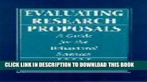 New Book Evaluating Research Proposals: A Guide for the Behavioral Sciences