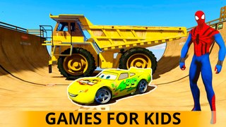 Cars Cartoon with Spiderman for Kids Dump Truck & Lightning McQueen Funny Video for Children