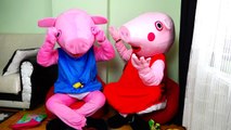 George Cry - Peppa Pig tossed a ball to the head of George, Peppa pig in Real Life