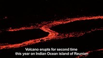 Reunion island volcano erupts in fiery display