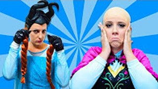 Frozen Anna Loses Her Hair! w- Elsa, Spiderman vs Maleficent & Joker Superheroes Movie In Real Life