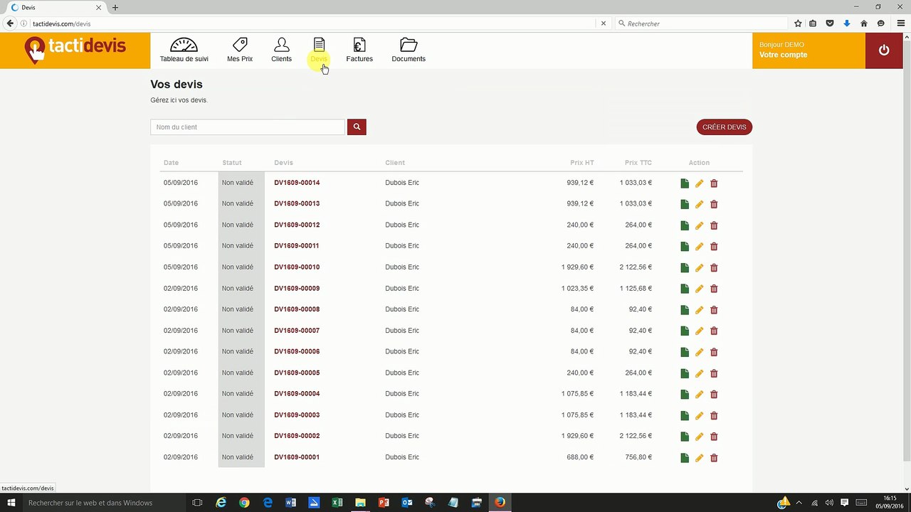Comment créer un devis pour des travaux menuiserie remplacement d'une porte de garage