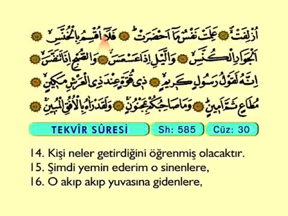 89. Tekvir - Arapça Okunuşlu - Mealli Kur'an-ı Kerim Hatim Seti