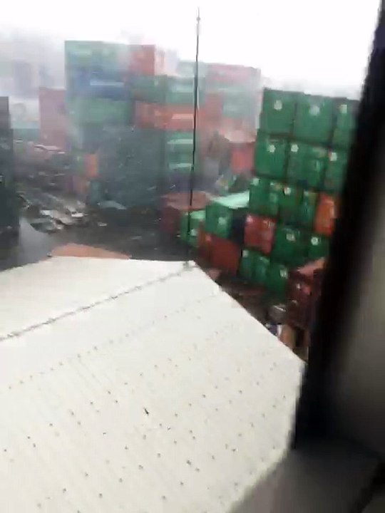 Shipping containers collapse in Taiwan typhoon