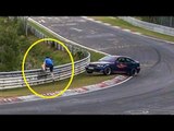 Car Almost Hits Man at Famous German Racetrack