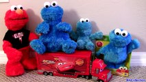 Cookie Monster Eats Micro Drifters Mater, Sally &Lightning McQueen Cars Disney Pixar Singing Elmo