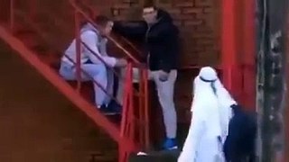 Funny 2016 prank - Russian pretending to be terrorist throwing fake bomb bag