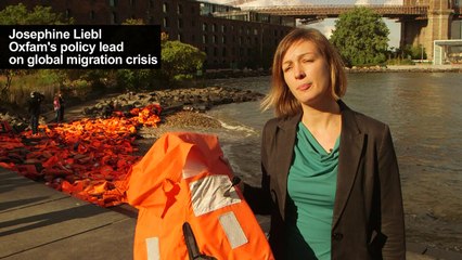 Life jackets worn by refugees displayed in NYC ahead of UNGA