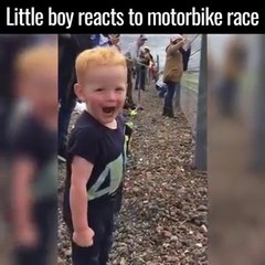 Little Boy Reacts to Motorbike Race