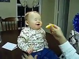 فيديو مضحك لطفل صغير يتذوق الليمون لأول مرة - Small child taste lemon for the first time