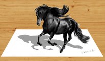 Speed Drawing of a Black Friesian Horse 3D How to Draw Time Lapse Art Video Pencil Illustration Artwork Draw Realism