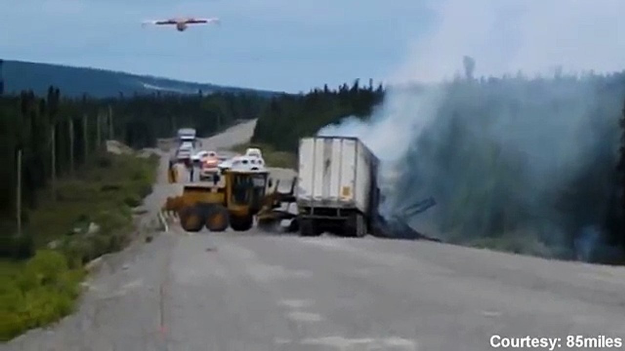 Water-bomber-douses-truck-fire