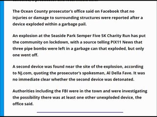 U.S. – Bomb explodes in New Jersey along route of planned charity race