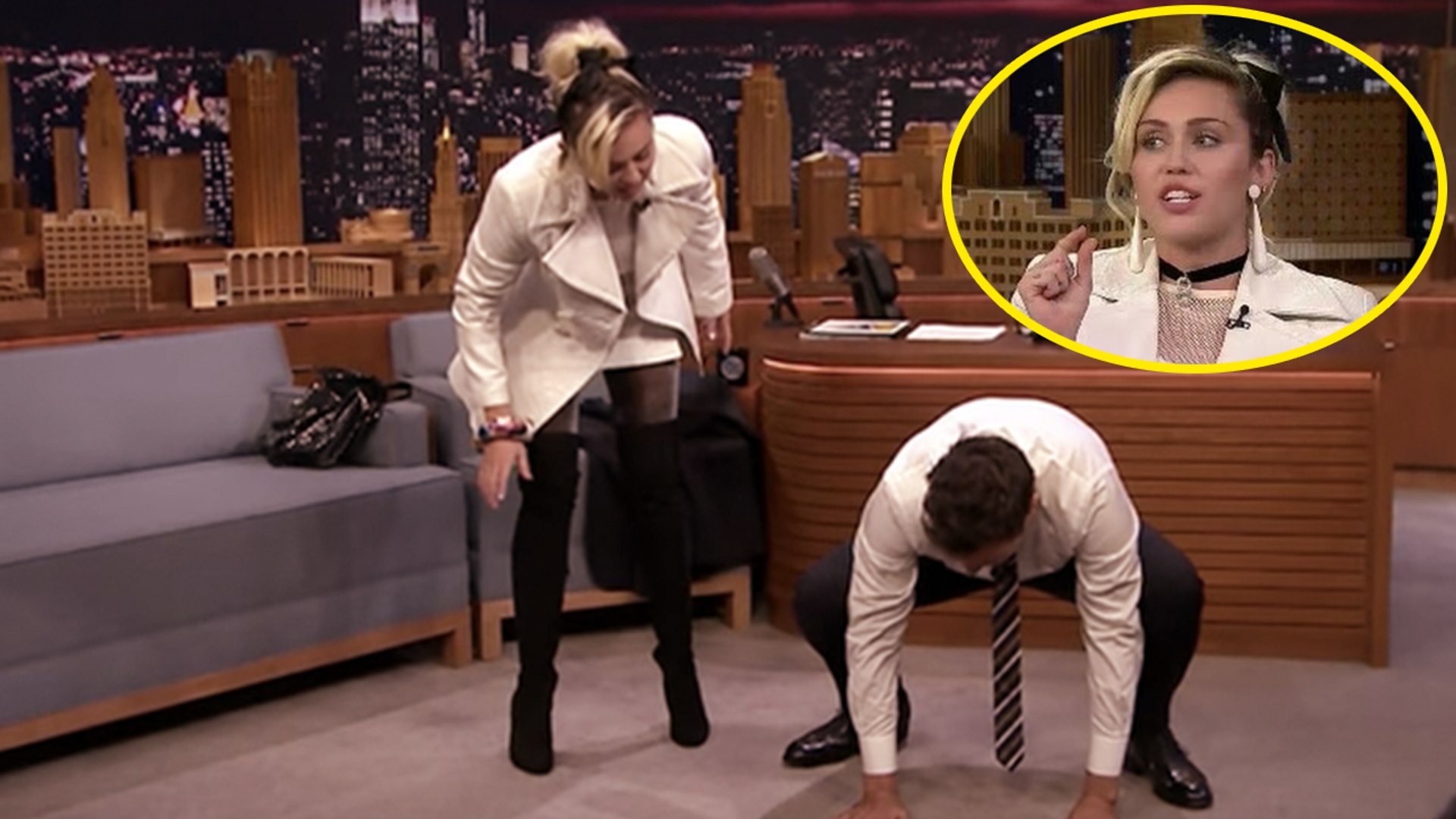 Miley Cyrus Teaches Jimmy Fallon Ashtanga Yoga Pose on The ‘Tonight Show’