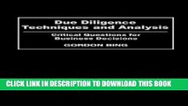 New Book Due Diligence Techniques and Analysis: Critical Questions for Business Decisions