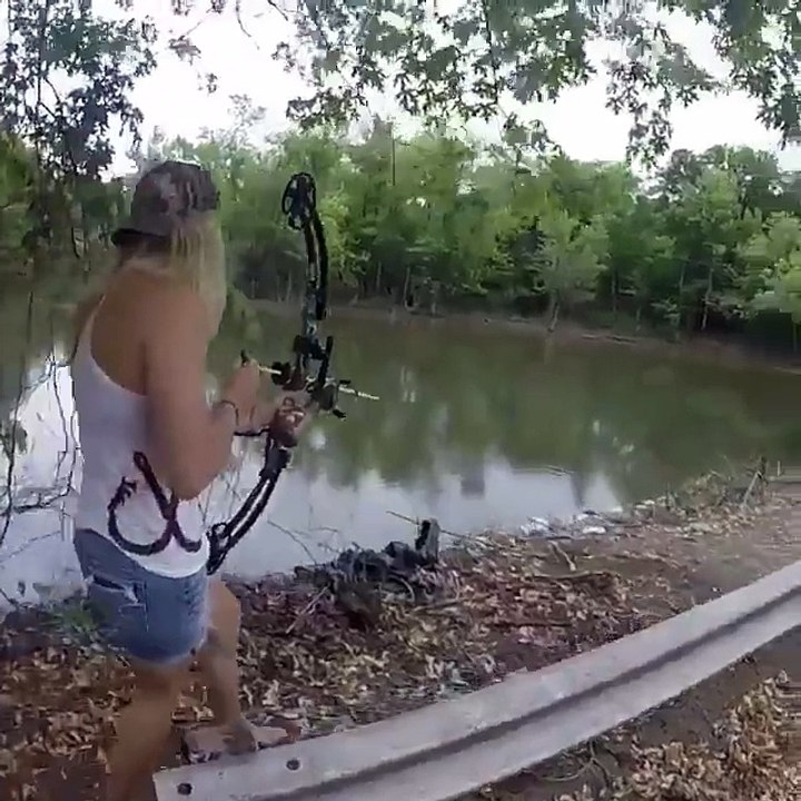 hot girl fishing with bow