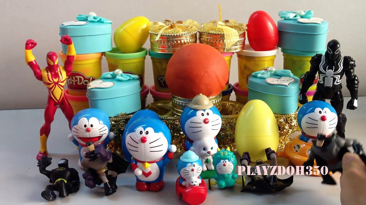 PLAY DOH SURPRISE EGGS with Surprise Toys,playdough videos for children,Spiderman,Marvel, Batman,Doraemon toys