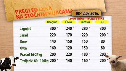 Cene stoke na stočnim pijacama za period 08-12.08.2016.