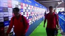 Barcelona’s Neymar pranked Luis Suarez by handing him his used chewing gum.