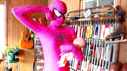 Spiderman, Frozen Elsa & Pink Spidergirl w_ Doctor!  Spiderbaby is sick! Superheroes in Real Life  -)-xOxkXwXwLGI