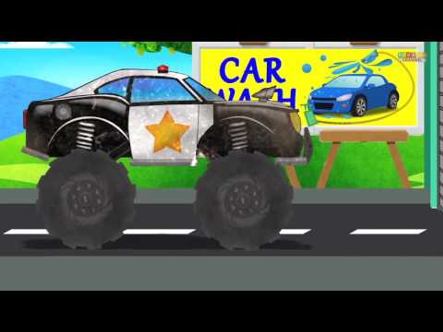 Police Monster Truck  Car Wash Video for Kids & Toddlers - video