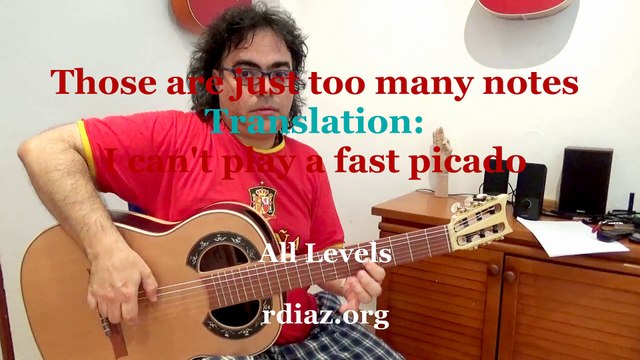 That´s just showing off...too many notes Translation: I can´t play fast Picado at all (Flamenco)