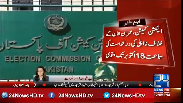 EC, hearing the disqualification petition against Khan adjourned until 18 October